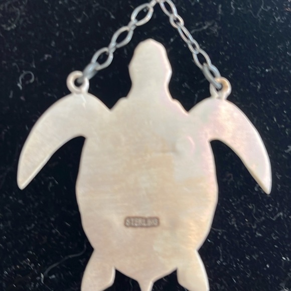 Silver Turtle Pendant Necklace with Palomino Stones - Picture 3 of 6